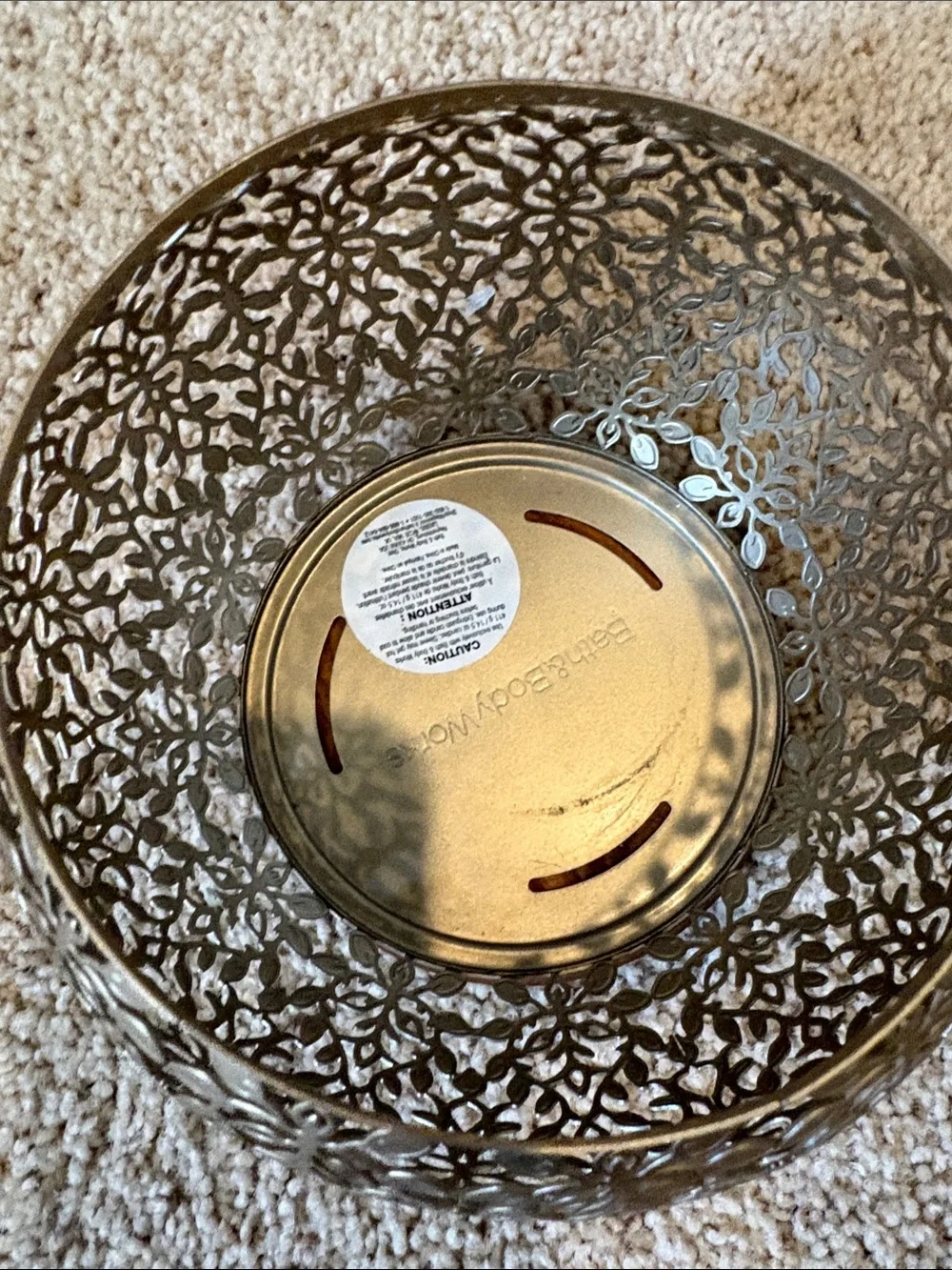 Bath & Body Works Gold  Filigree Glass Candle Holder with Wood Base